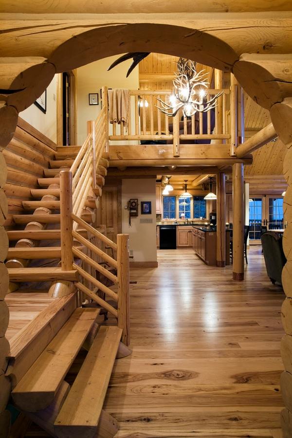 Log interiors rustic staircase solid wood staircase banisters