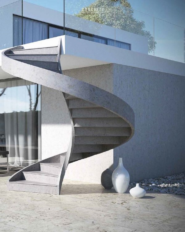 Outdoor concrete spiral staircase contemporary house 