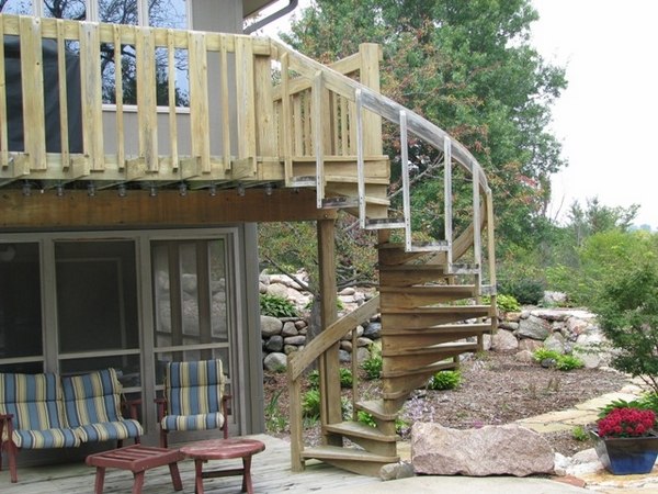 Outdoor designs deck staircase wood spiral stairs