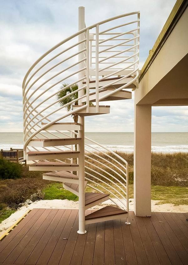 Outdoor spiral staircase designs metal wood house deck stairs