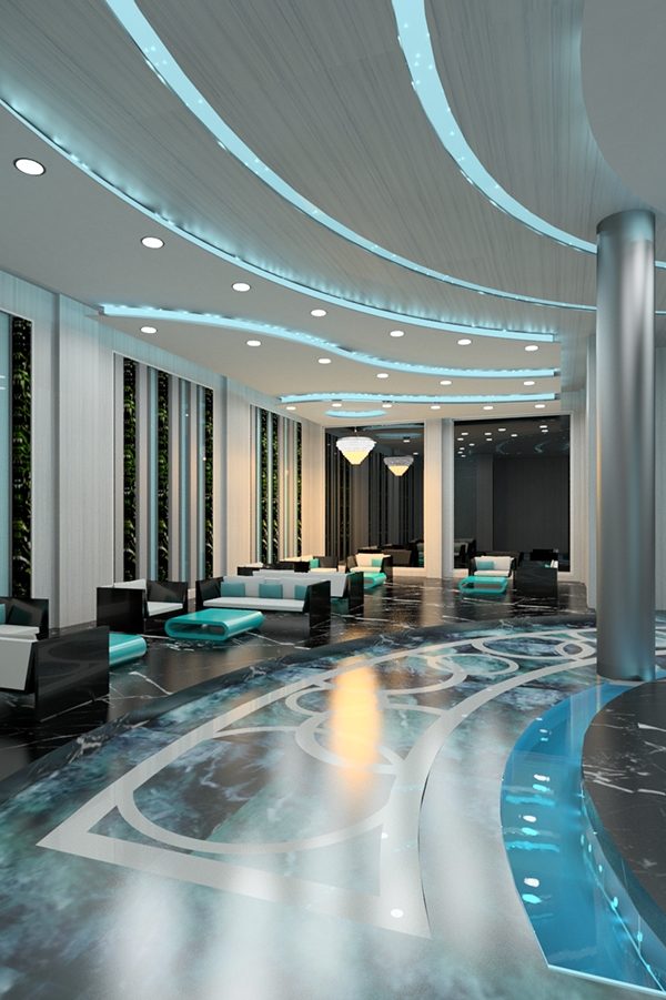 Blue hotel lobby ceiling decorating ideas