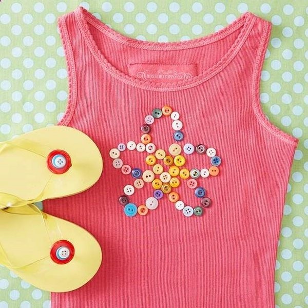 DIY t shirt decoration art project with buttons