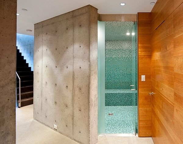 concrete and wood modern bathroom decor