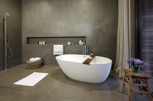 concrete walls ideas contemporary bathroom freestanding tub