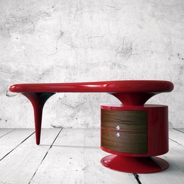 cool desk furniture retro style red glossy surface
