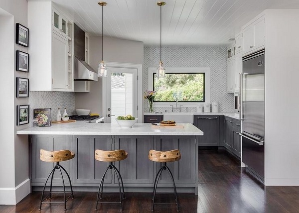 grey and white kitchen cabinets remodel backsplash