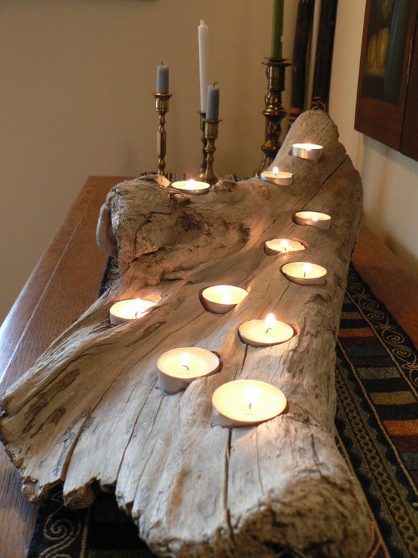 log-cabin-decor-ideas-driftwood tea candles