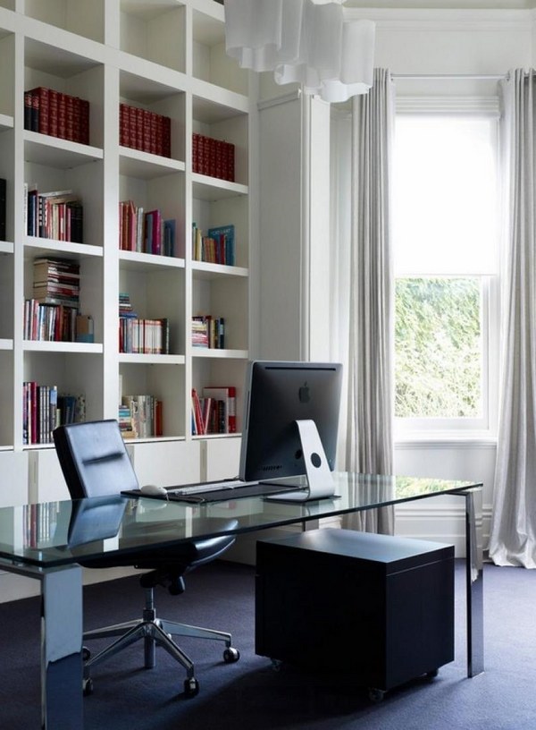 modern glass desk with black swivel chair design ideas 