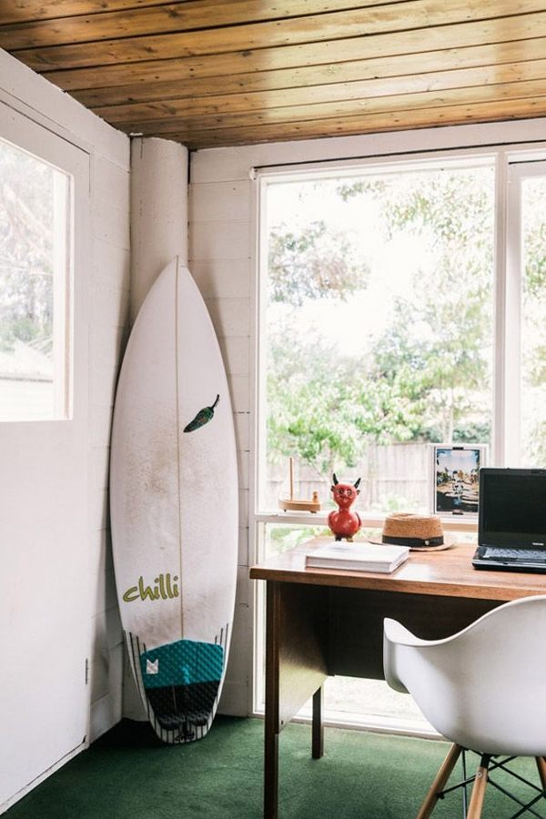 surfboard home office decorating ideas 