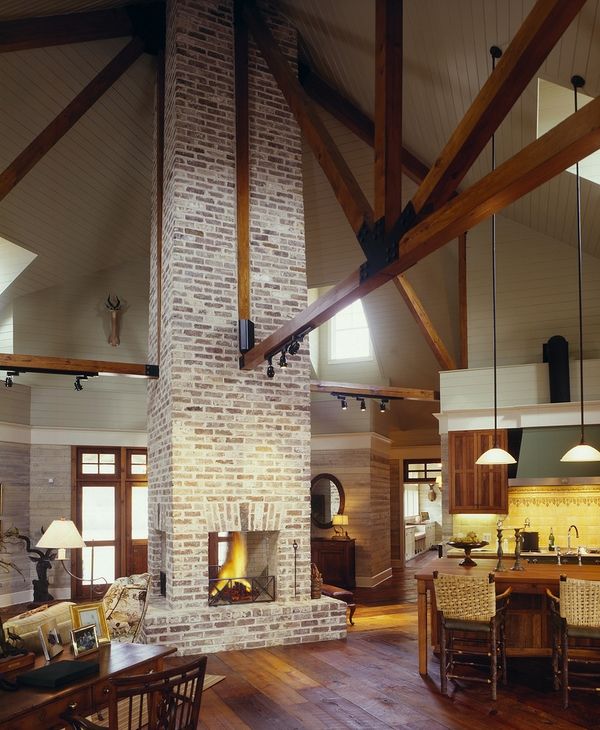 farmhouse living room ideas-how-to-whitewash-brick-fireplace