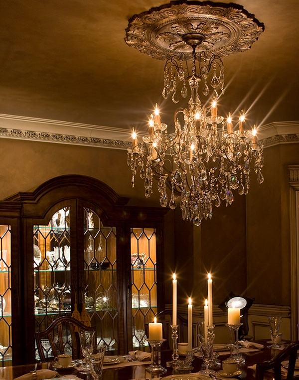 design ideas medallions crown molding crystal chandelier dining room