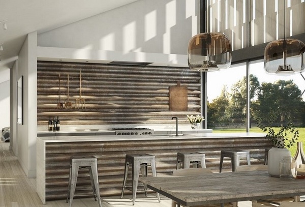 corrugated steel wall kitchen island 
