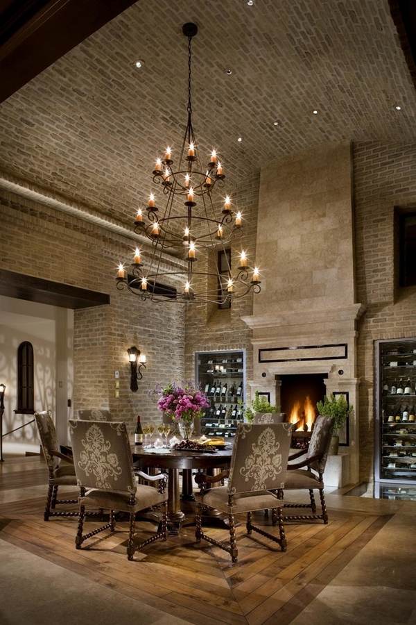 dining room ceiling design ideas mediterranean decor wrought iron chandelier wine racks
