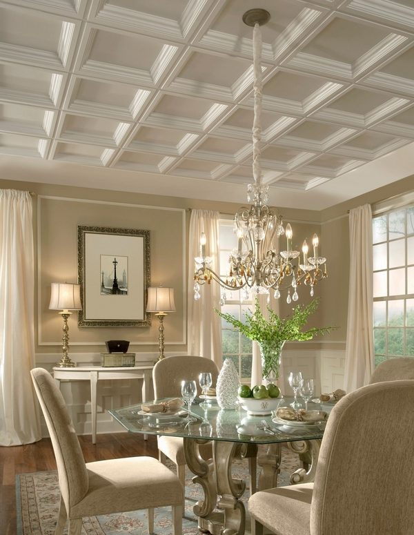 dining room ceiling design ideas coffered glass table top 