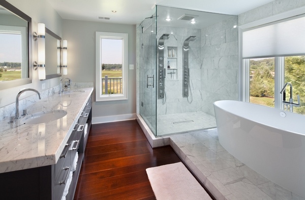 master bathroom design freestanding tub glass shower enclosure