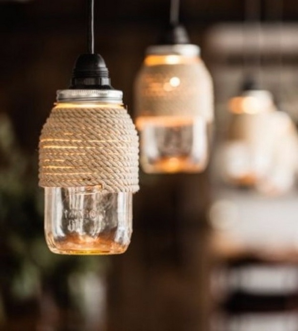 diy  wrapped mason jar lights upcycling ideas