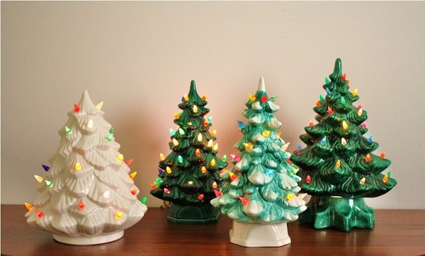 ceramic trees with lights table decoration ideas vintage style 