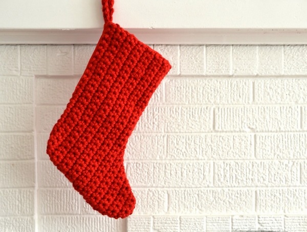 christmas pattern red crochet stocking 