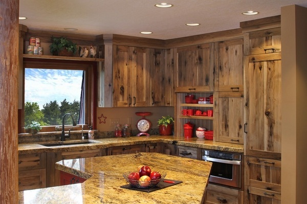 rustic hickory wood cabinets farmhouse design ideas 