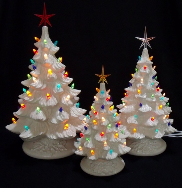 white-ceramic-christmas-trees-with-lights-christmas-ecor-ideas-table-decorations-mantel-decorations