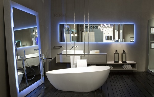 backlit mirror contemporary design freestanding tub