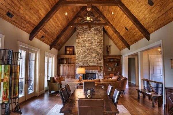 family room stone fireplace 
