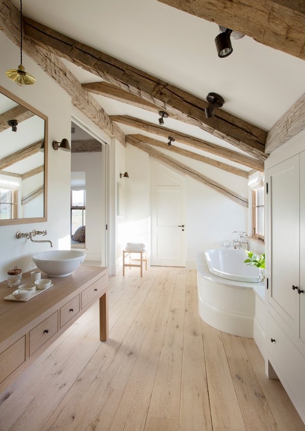 farmhouse bathroom wood flooring 