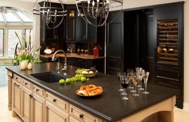 honed-granite-countertops-contemporary-kitchen-ideas-black-kitchen-cabinets