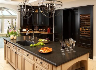 honed-granite-countertops-contemporary-kitchen-ideas-black-kitchen-cabinets