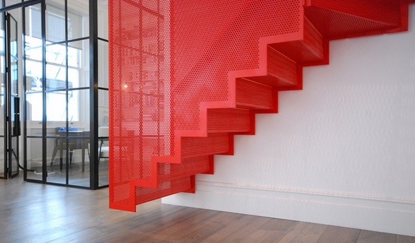 hanging red stairs modern metal stairs ideas