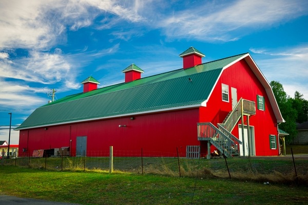 red barn green roof exterior ideas 