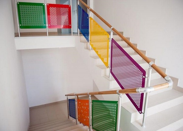 colorful metal panels interior staircase design 