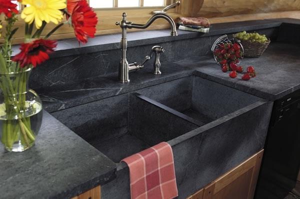 two basin apron sink soapstone countertop kitchen design