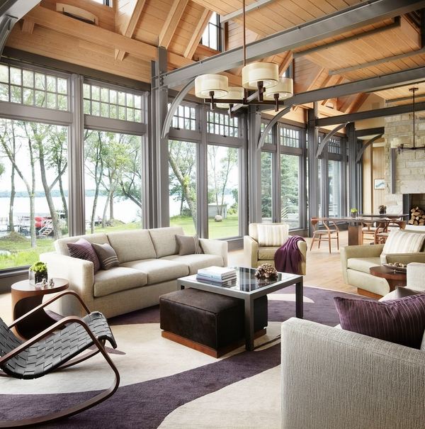 steel beams contemporary living room design ideas 