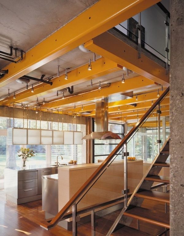 steel beams exposed beams contemporary kitchen 