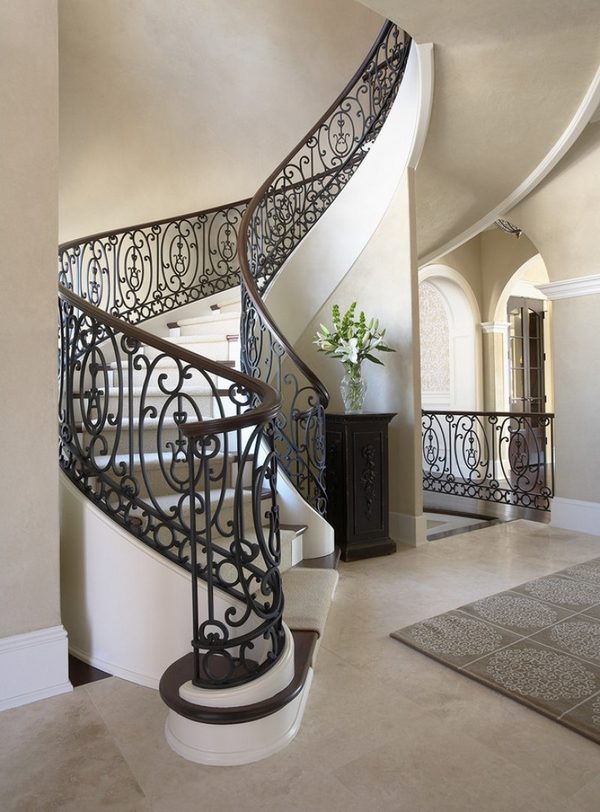 wrought wooden handrail luxury spiral staircase
