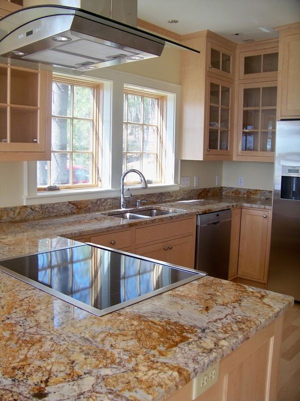 yellow river granite countertops wood cabinets kitchen renovation