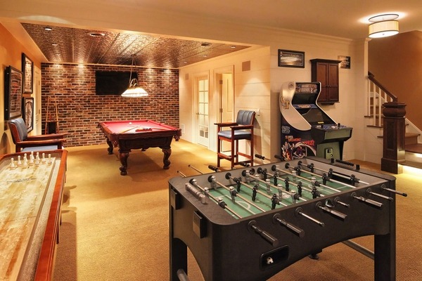 exposed brick wall basement remodel ideas man cave