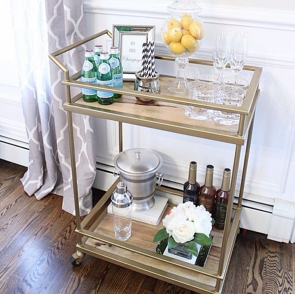 wooden tiers metal frame stylish serving cart 
