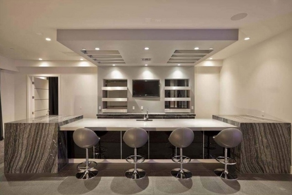 ceiling ideas home bar gray natural stone countertops basement lighting