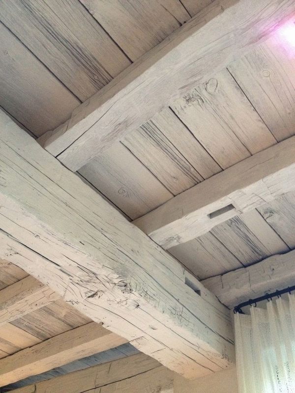 whitewashed ceiling beams