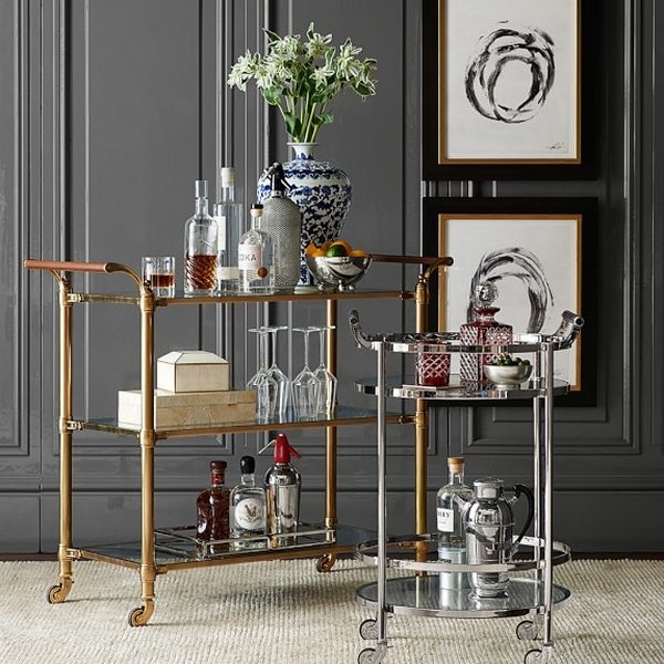 modern-bar-cart-design-ideas-rectangular-round-bar-cart-glass-tiers