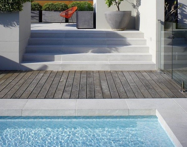 wood pool deck glass fence modern 