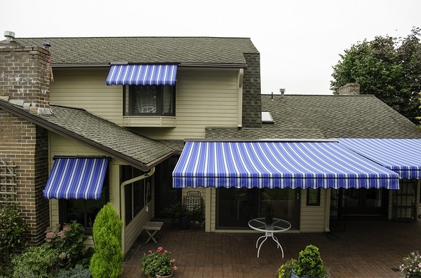  blue white stripes retractable sunshade exterior design