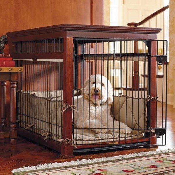 Dog-crate-and-dog-crate-cover-ideas-teak-wood-black-metal-cages 