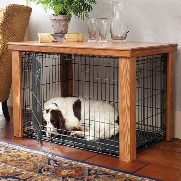 Dog-crate-and-dog-crate-cover-ideas-wooden-table