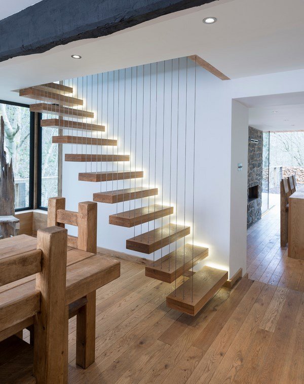 Interior contemporary staircase floating stiarcase
