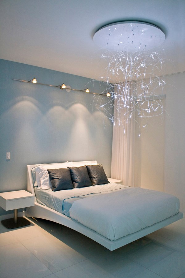 contemporary bedroom LED chandelier floating bed 