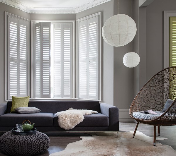 full height shutters for bay windows contemporary living room
