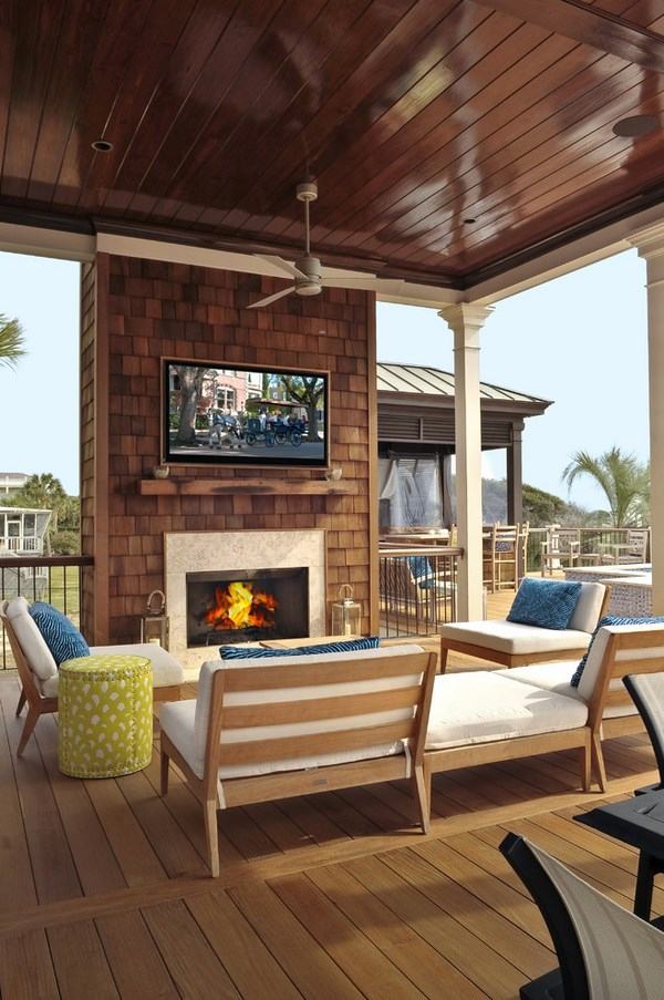 composite porch decking ideas outdoor fireplace